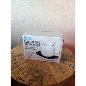BLUZEN Electric Mug Warmer Bundle White Ceramic Mug Teaspoon Heating Plate 15W